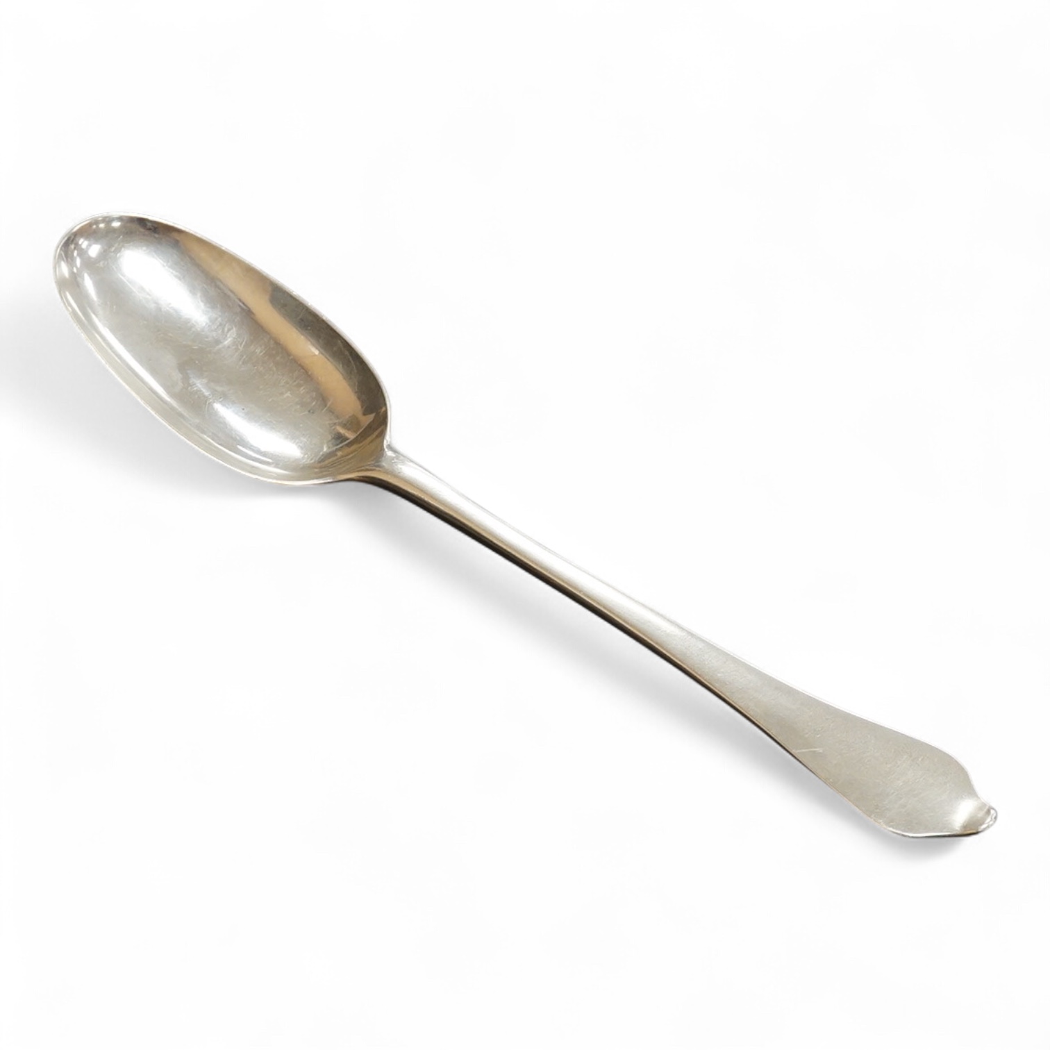 A Queen Anne Britannia standard silver dog nose spoon, by William Scarlett, London, 1702, wit rat-tail bowl and later? engraved crest, 19.3cm, 57 grams.